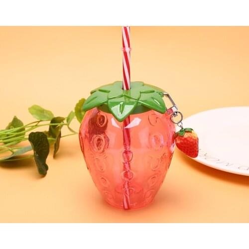 Summer Cartoon Kawaii Strawberry Straw Cup Plastic Cup Lovely Girl Milk Tea Cup