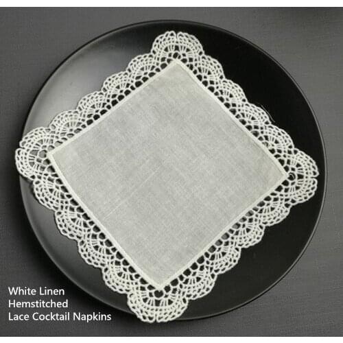 Set of 120 Fashion Cocktail Napkins 6x6-inch White Linen Lace Cocktail Napkin Coasters dress up any Cocktail Party