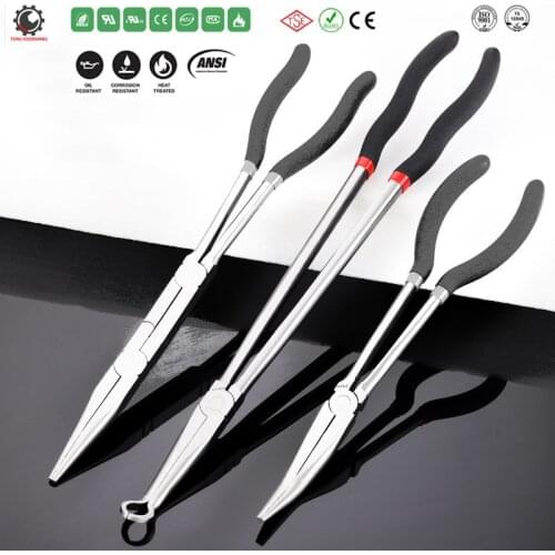 16" Long Nose Pliers Set Straight Bent Long Handle Multi-functional Reach Circle Nose Pliers Plug Puller Home Hand Tools