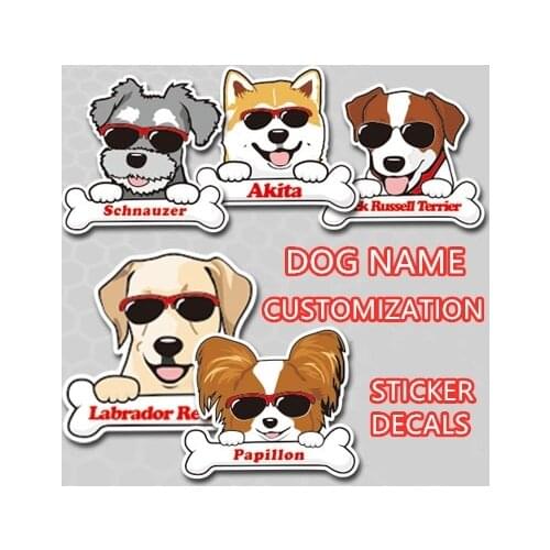 Dog Name Customize Sticker Pet Cute Pyppy Akita Papillon Labrador Retrierver Jack Russell Terrier Schnuzer Car Styling Decals