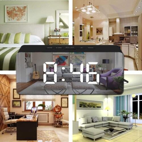 LED Mirror Alarm Clock Digital Snooze Table Clock Wake Up Light Electronic Large Time Temperature Display Home Decoration Horlog