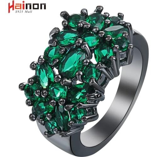 New Flower black Rings for women fashion jewelry gift elegant princess Green Stone czech zircon Engagement Ring factory Price
