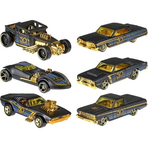 Original Hot Wheels Car Collectors Edition 50th Anniversary Black Gold Metal Diecast Car Toys Vehicle For Children Juguetes