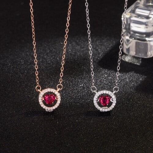 925 sterling silver love heart-shaped red diamond heart necklace Dadongmen ins circle smart heart diamond personality jewelry