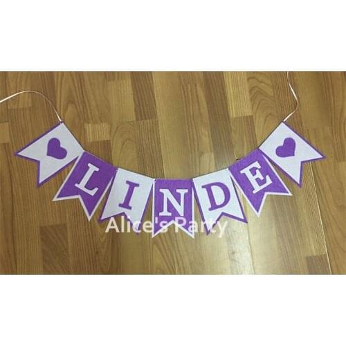 Personalised Purple Gray Name Bunting Banner Baby shower Birthday Party Decoration Nursery Playroom Garland Flag Photo Props