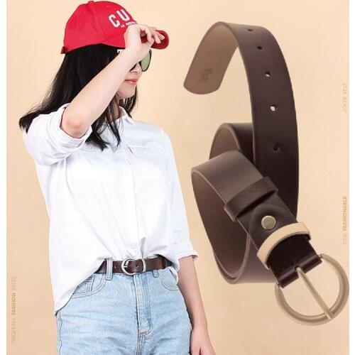 Women Imitation Leather Belt Alloy Round Pin Buckle Black Width Belt New Style Personality Student Sweet Retro Women Belts