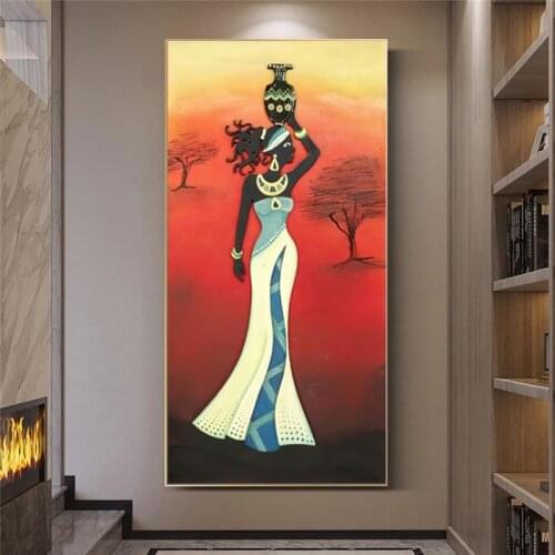 Retro Abstract African Woman Oil Painting on Canvas Wall Art Posters Prints Wall Pictures for Living Room Home Cuadros Decor