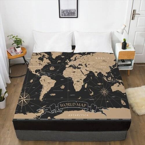 Luxury Elastic fitted sheet bed sheet With An Elastic Band Mattress Cover 150x200/160x200 Bed cover for home Map black