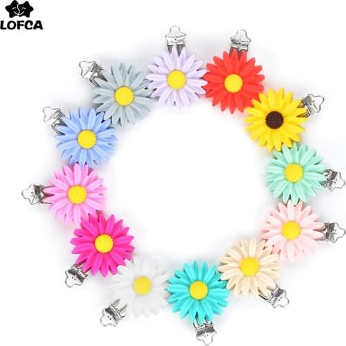 10pcs/lot Siliocne Daisy Pacifier Clip Flower Silicone beads Teething Soother Holder Baby Feeding Accessories Tools Multi Colors