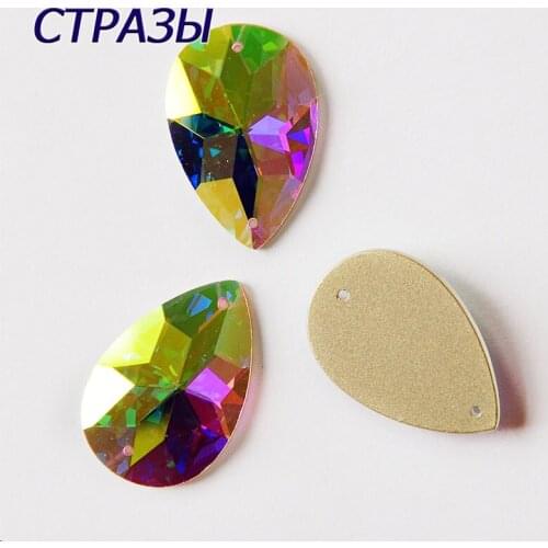2154TH All Sizes Teardrop Needlework Crystals Sewing Crafts DIY Strass Crystal Sew On Stones FlatBack AB Rhinestones For Clothes