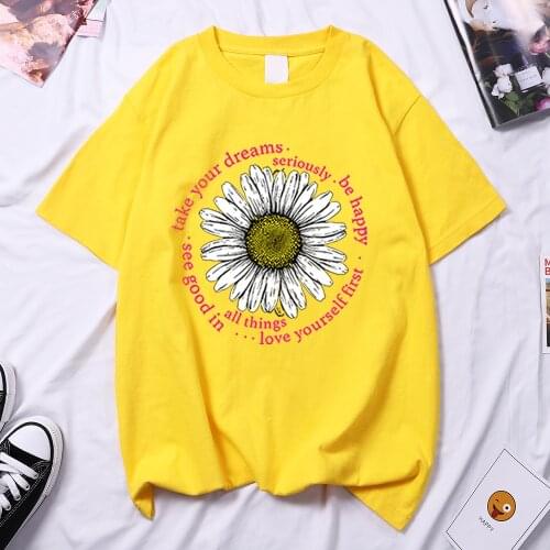Take Your Dreams Daisy Cartoon Printed T-Shirt Women 2021 Fashion T-Shirts Harajuku Oversized T Shirt 2021 New Woman T Shirts