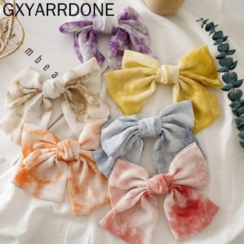 2019 Vintage Tie Dye Barrettes 2 Level Big Large Bow French Hair Clip Spring Ponytail Clip HairgripsmWomen Hair Accessories