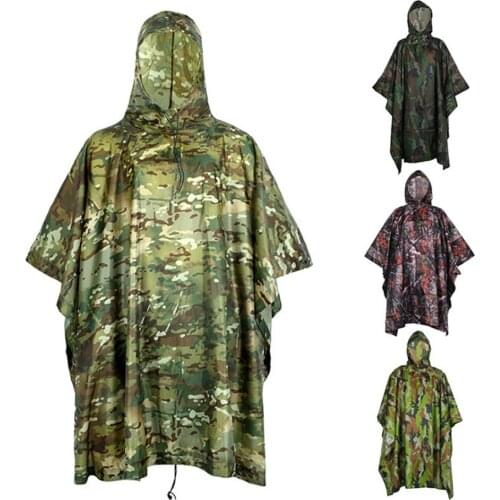 Waterproof Wearable poncho Camouflage cover for Camping hunting clothes Multifunction Military Emergency Raincoat Poncho Shelter