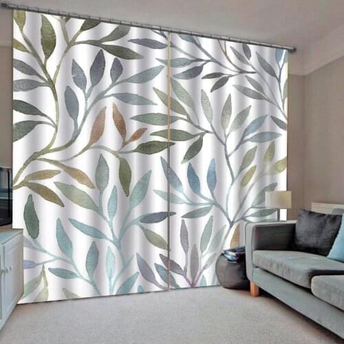 Green Blackout curtain 3D Curtain Luxury Blackout Window Curtain Living Room fashion leaf curtains