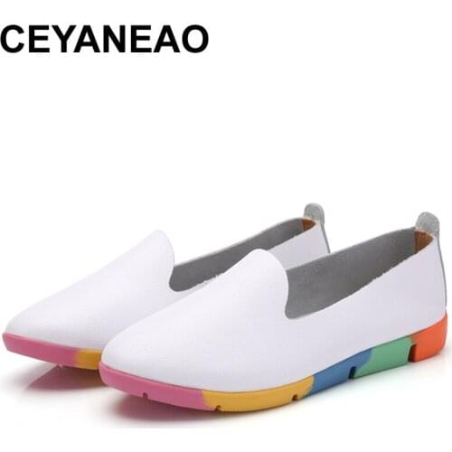 CEYANEAOWomen Loafers Genuine Leather Slip On Ladies Shallow Moccasins Ballet Shoes For Mother Platform Shoes Female LoaferShoes