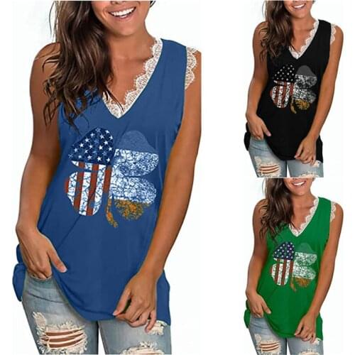 Womens Top Summer Tanks T-Shirts Women Clothing 2021 Stitching Lace V-Neck Sleeveless Print T Shirts Y2K Ropa Mujer Kawaii Tops