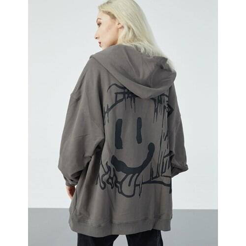 Gothic Punk Hoodie Women Japanese Anime Print Retro Long Sleeve Zip Up Tracksuit Cotton Streetwear Oversized Hip Hop Autumn Coat