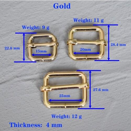 1 Pcs 15/20/25mm Gold Metal Slider Adjustment Buckle Slides Tri-glides Roller Pin Buckles Handbag Strap Slider Adjuster Belt