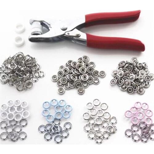 100Sets 9.5mm Metal Clothes Sewing Buttons Prong Ring Press Studs Snap Fasteners + Clip Pliers Tool Sewing Accessories DIY