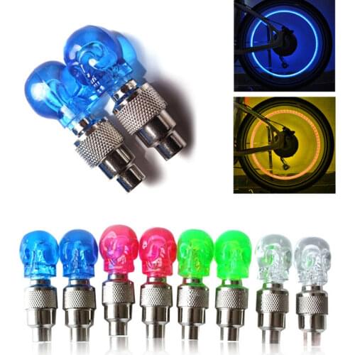 2pcs/Lot Multifuction Skull Shape Bike Tire Valve Cap Light Bicycle Car Wheel Neon LED Lamp Bulb Night Haze Weather Safe Riding