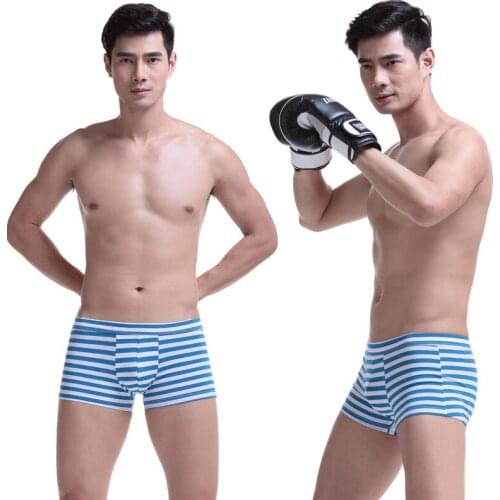 5pcs wholesale-Mens underwear waist U convex stripes cotton boyshort cotton boxers underwear