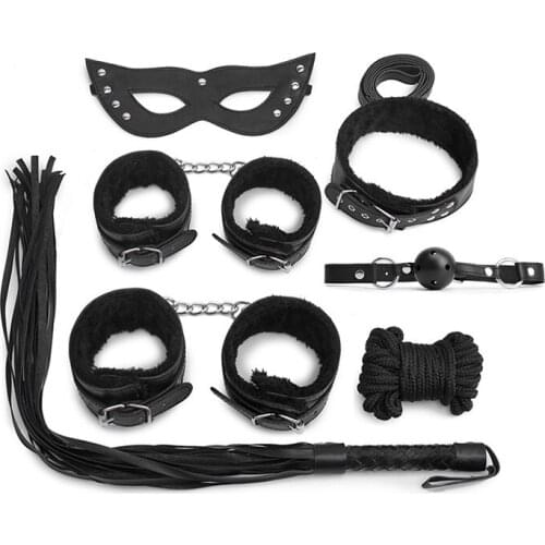 7-piece Plush Fun Suit For Couples Handcuffs Blindfold Mouth Plugs Adult Sex Toys Kit SM Game Bondage Toy Flirt Games For Couple
