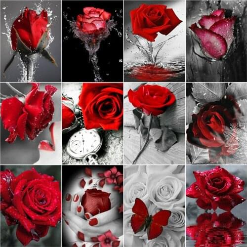 AZQSD Diamond Painting Red And Black Series Picture Of Rhinestones Diamond Embroidery Sale Flower Home Decor Handmade Craft