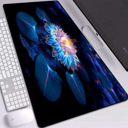 Mouse Pad Big In Stock Deep Blue Lotus Picture Non-slip Softy Nature Rubber Mats with Locked Edge Desk Pad for Gamer