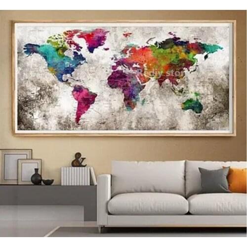 Colored Travel World Map Diamond Painting Full Square Round Drill Diy 5D Diamond Embroidery Mosaic set large size,N439