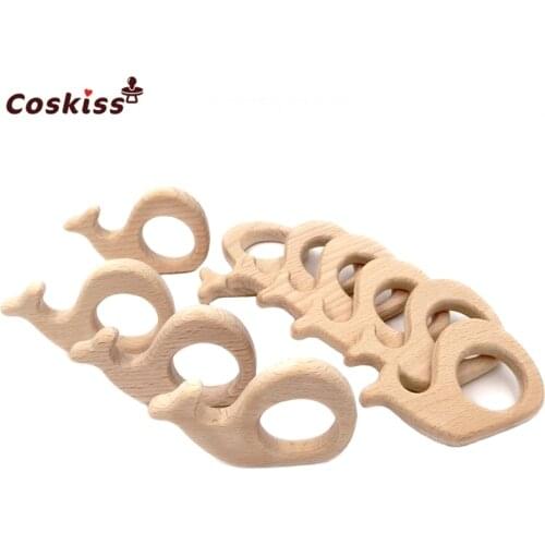 Beech Wooden Whale Natural Handmade Wooden Teether DIY Wood Personalized Pendent Eco-Friendly Safe Baby Teether Toys