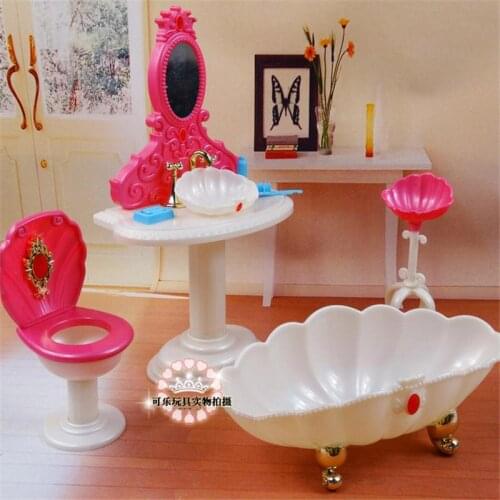 For Barbie Doll Furniture Accessories Bathtub Toilet bowl Dressing mirror Desk Chair Bedroom Wardrobe Toy Holiday Gift Girl DIY