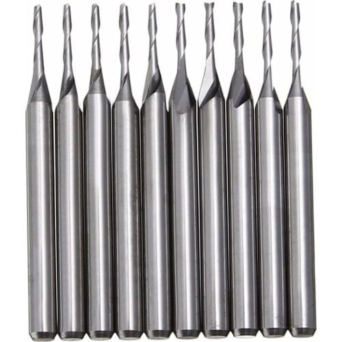 10pcs Double 2 Flute Spiral Carbide Flat Nose End Mill CNC Router Bit 1/8" 1mm Mayitr Milling Cutter For Cutting Slotting