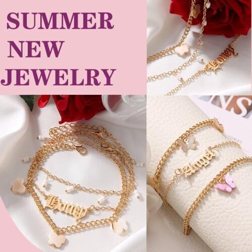 FAMSHIN 2021 3pcs/set Gold Color Chain Bracelets Set Punk Vintage Colorful Butterfly Wedding Bracelets for Woman Girl Engagement