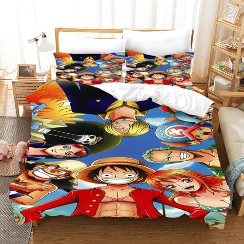 Classic One Piece Anime Bedding Set 2/3pc Cartoon Bed Linen Set with Pillowcase Japanese Style Duvet Cover Set Kids Bedclothes