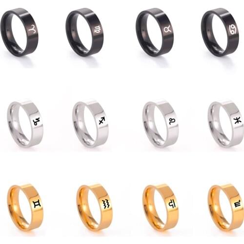 COOLTIME Zodiac Women Men Rings Leo Libra Aries Gemini Virgo Pisces Scorpio Sagittarius Stainless Steel Ring Birthday Gift