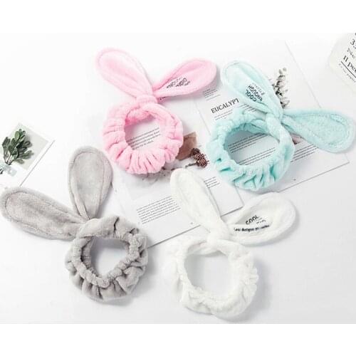 Coral Fleece Makeup Bow Headband For Women Bunny Ear Soft Elastic Headband Bath Spa Girls Face Washing Turban Hair Accessories