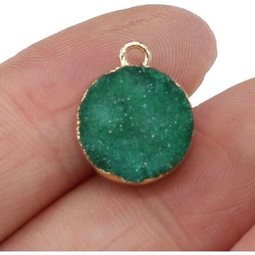 Natural stone pendant round-shaped plated Green Agates pendant necklace for DIY jewelry best birthday gift size 12x16mm