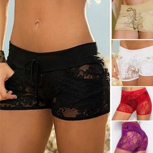Summer Fashion Hollow Out Lace Shorts Casual Sexy Floral Shorts Lace Sheer Panty Elastic Party Travel Drawstring Shorts Panty