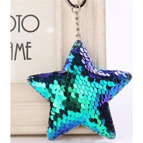 Cute Sequins Love Heart Stars Ladies Sequins Keychain Mommy Gift Key Ring Girl Car Bag Accessories Pendant