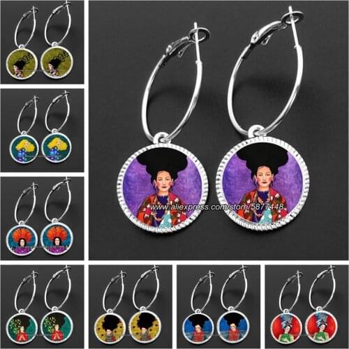 Fashion Woman Modern Girl Pattern Art Photo Loop Dangle Earring Beauty Girl Glass Cabochon Handmade Drop Earrings