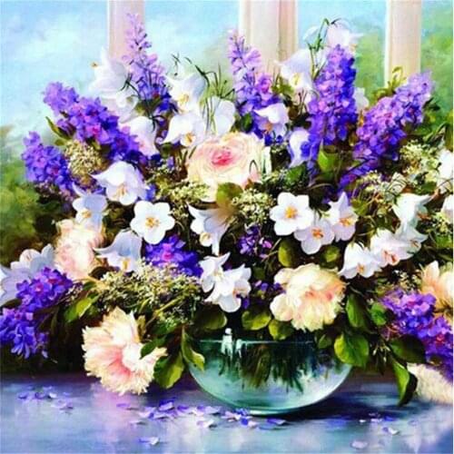 Flower Vase DIY Cross Stitch Embroidery 11CT Kits Craft Needlework Set Cotton Thread Printed Canvas Home Decoration Room