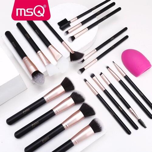 MSQ Makeup Brush Set 18pcs Rose Gold Professional Foundation Powder Eyeshadow Blush Makeup Brushes With Blender Brush Cleaner