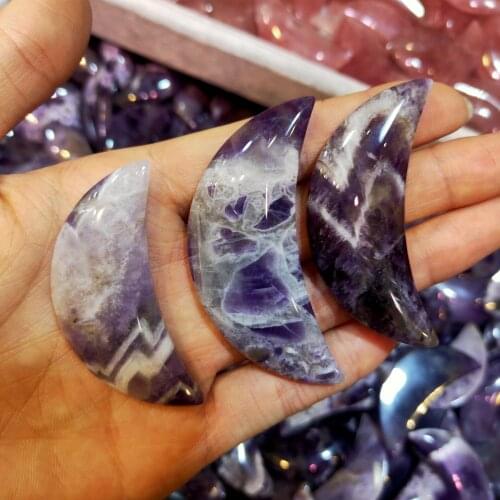 Natural Dream Amethyst Quartz Crystal Moon Shaped Crystal Gemstone Healing Chakra Polished Natural Quartz Crystals