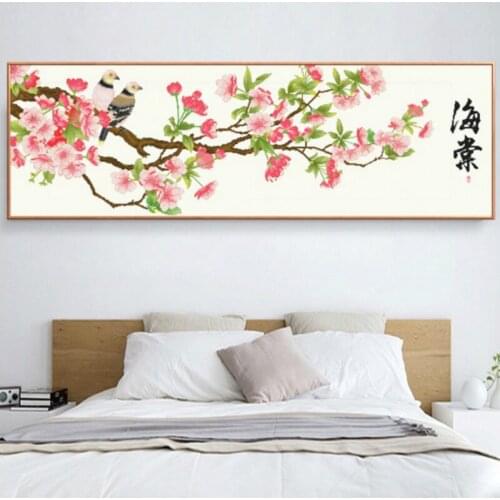 Unfinished cross stitch printing kit to send thimble threader tool Blooming begonia flowers and birds Chinese embroidery craft