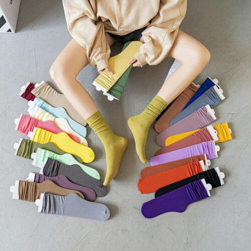 5 Pairs Japanese Korea High School Girls Frilly Socks Loose Solid Colors Long Sock Women Thin Soft Lolita Socks Pack Black White