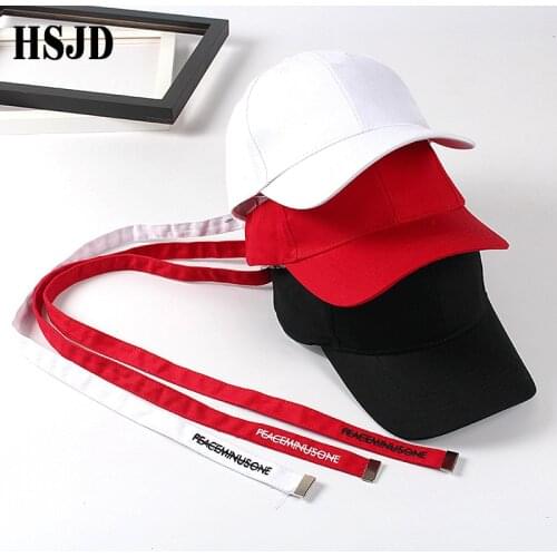Solid Color Long belt Cotton Baseball Cap for Men Women 2019 New Fashion Hip Hop Cap 5 panels snapback Hats Free metal clip