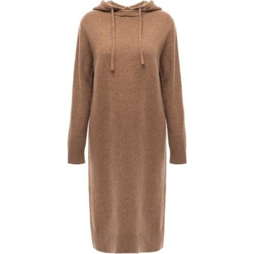 Autumn Winter Women Long Dress Casual Warm Thick Sweater Dress Ladies Hooded Knitted Dresses Long Sleeve Dress Vestidos AB1591