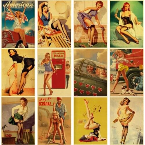 A4 A3 American Characters Cartoon Kraft Paper Poster Retro Poster Wall Art Painting Study Living Room Decorative Painting