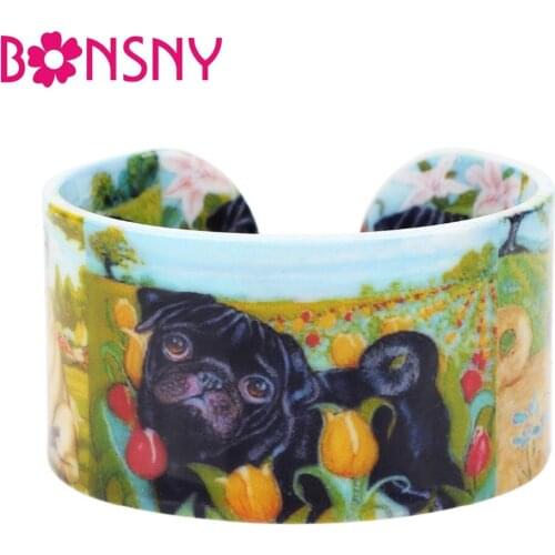 Bonsny Plastic Rural French Bulldog Pug Dog Bangles Bracelets Indian Novelty Craft Jewelry For Women Girl Ladies Accessories Pet