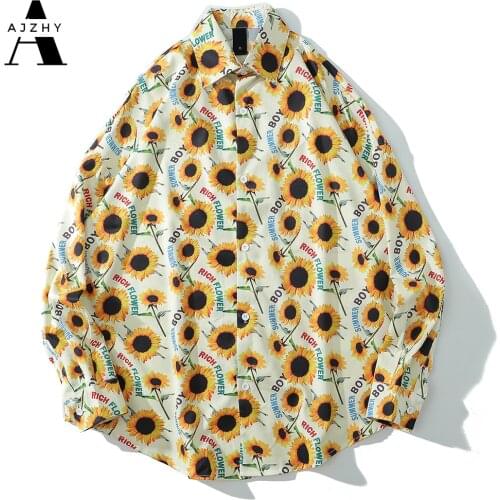 Sunflower Printing Long Sleeve Shirt Men Autumn Streetwear Hip Hop Shirt for Men Women Casual Loose Oversized Hawaiian Shirts